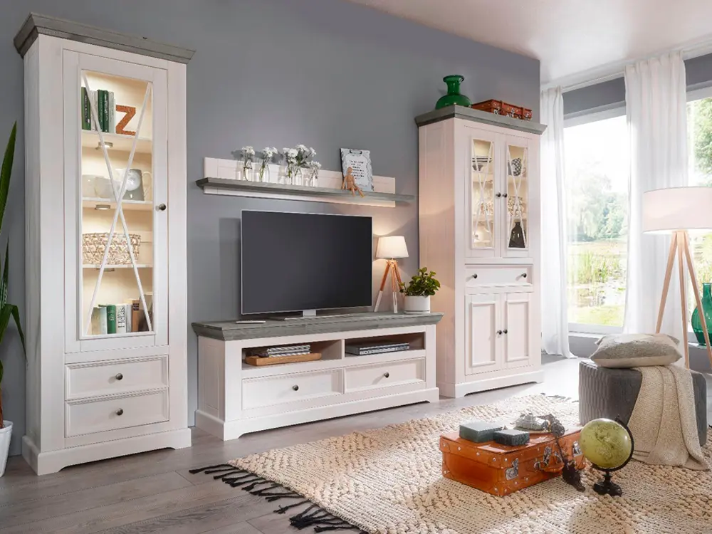 Шкаф Форест для посуды широкий 4-дверный с 1 ящиком белый воск/серый