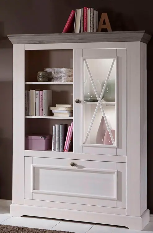 Комод Форест 2-дверный с полками белый воск/серый