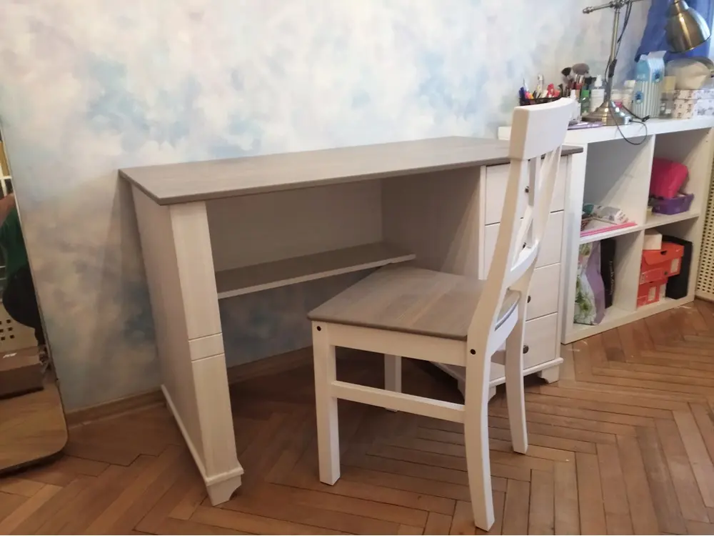 Стол массив сосны Бейли письменный с 4-я ящиками белый воск