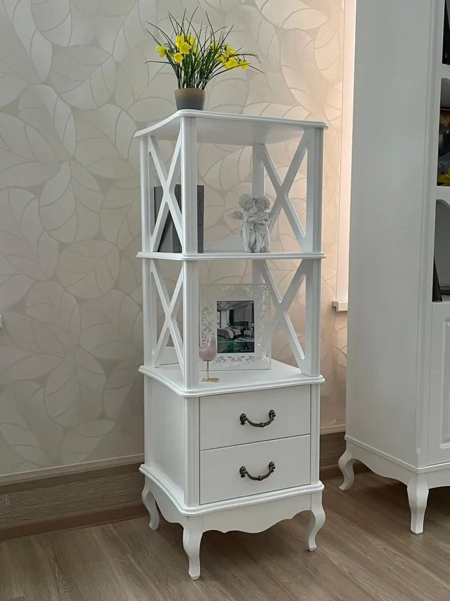 Стеллаж 2 полки 2 ящика Этажерка Авиньон (белая М-11)