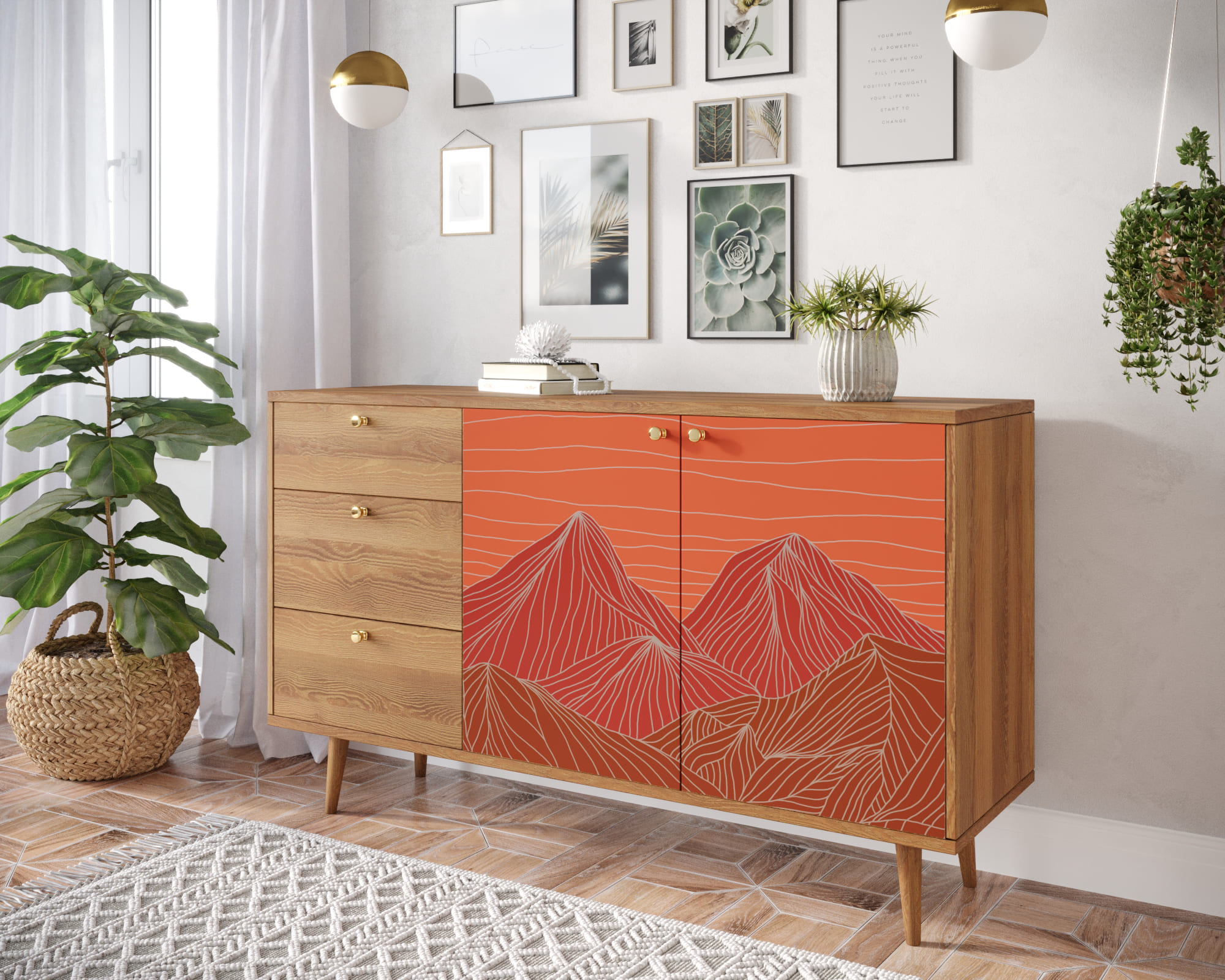 Комод "Berber" с двумя дверками и ящиками (под дерево)