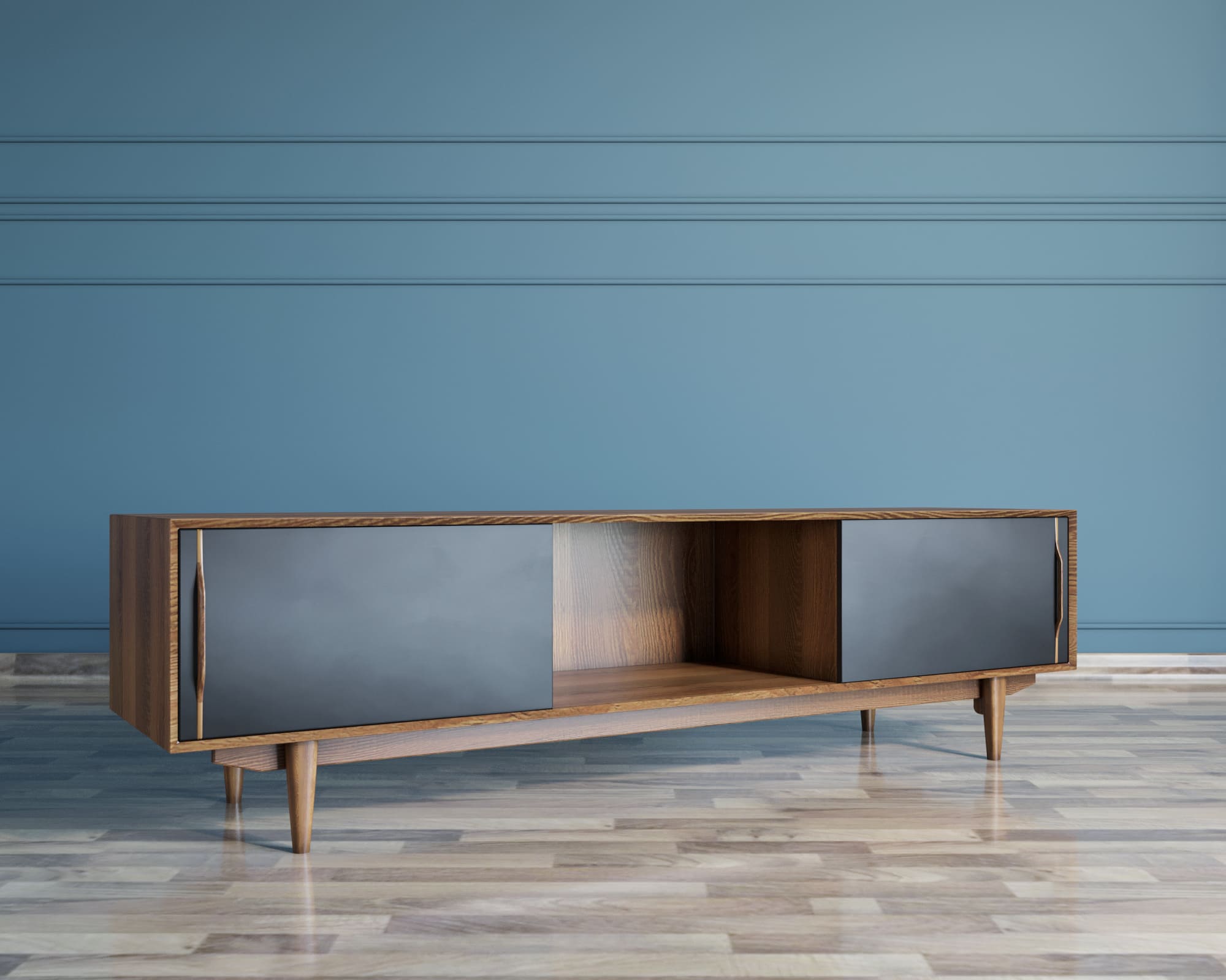 Консоль под TV массив дерева в Скандинавском стиле "Bruni Black"