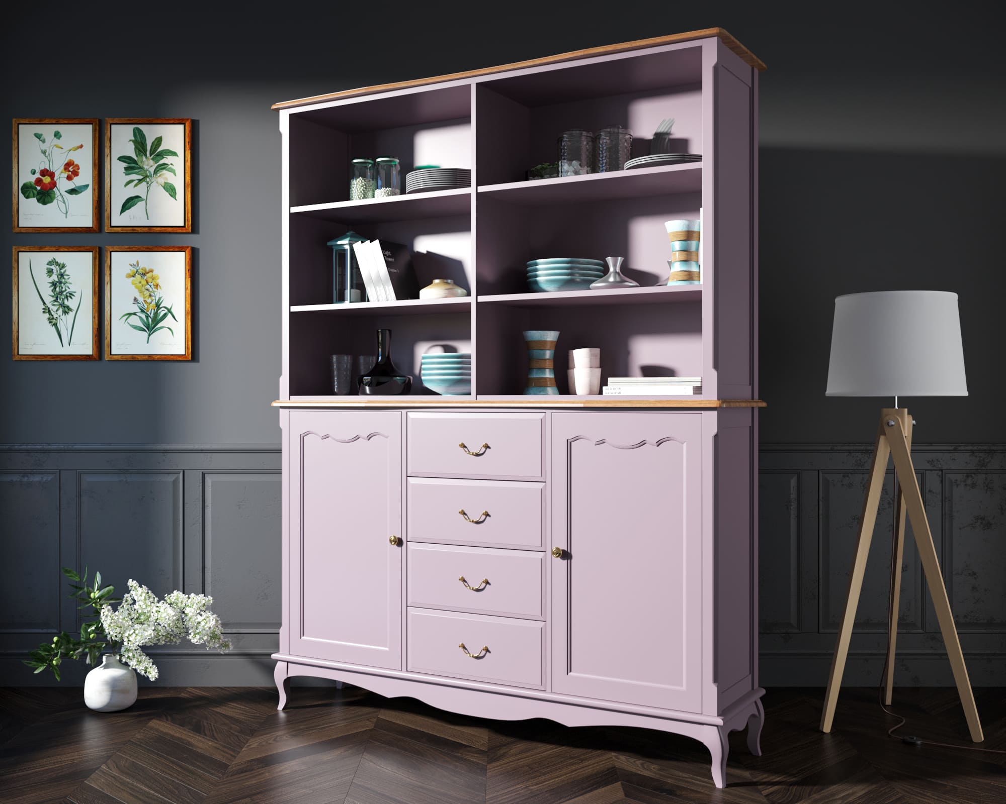 Шкаф 4 ящика массив Leontina Lavanda с открытым верхом арт ST9351/2L