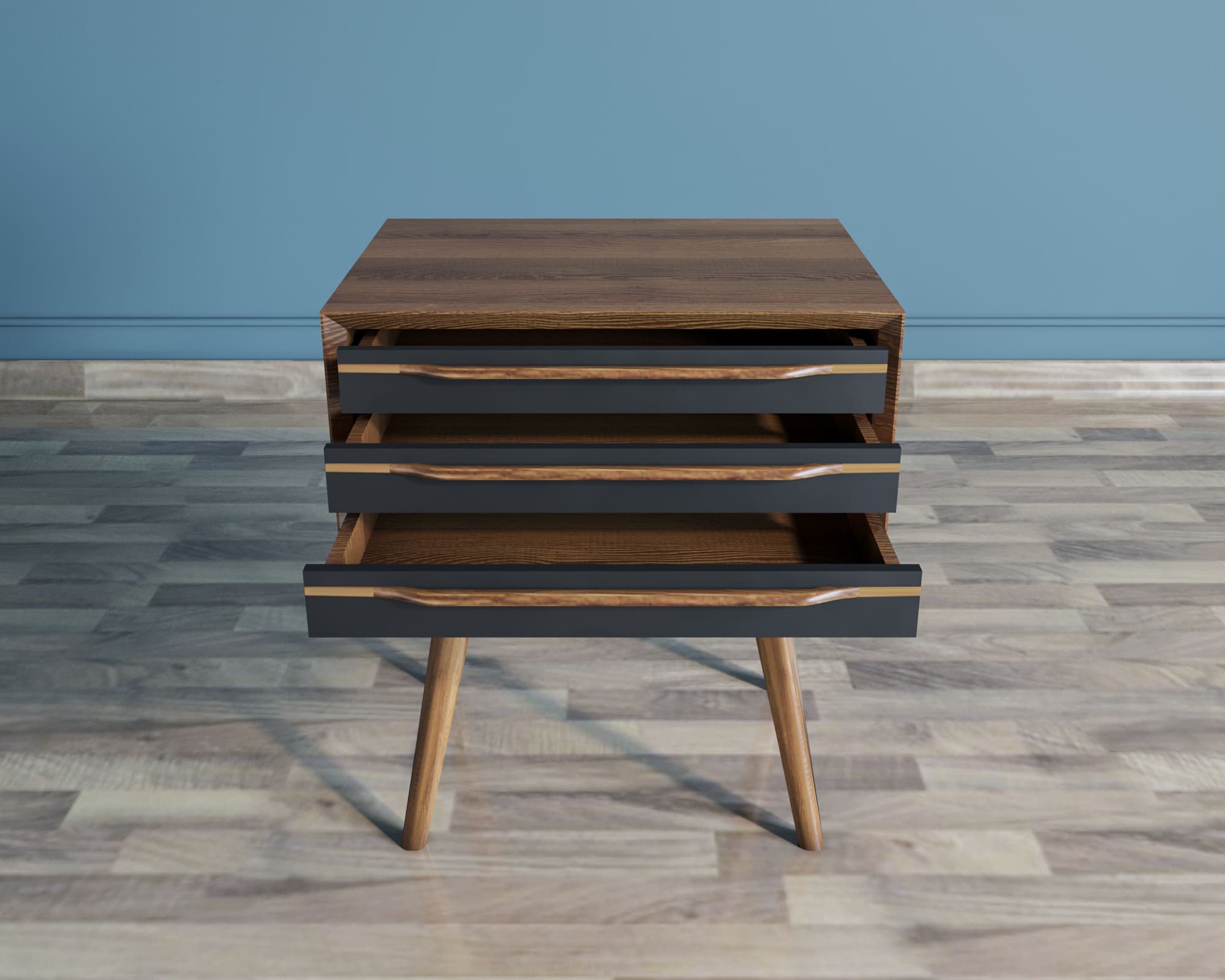 Тумба из дерева "Bruni Black" с тремя ящиками