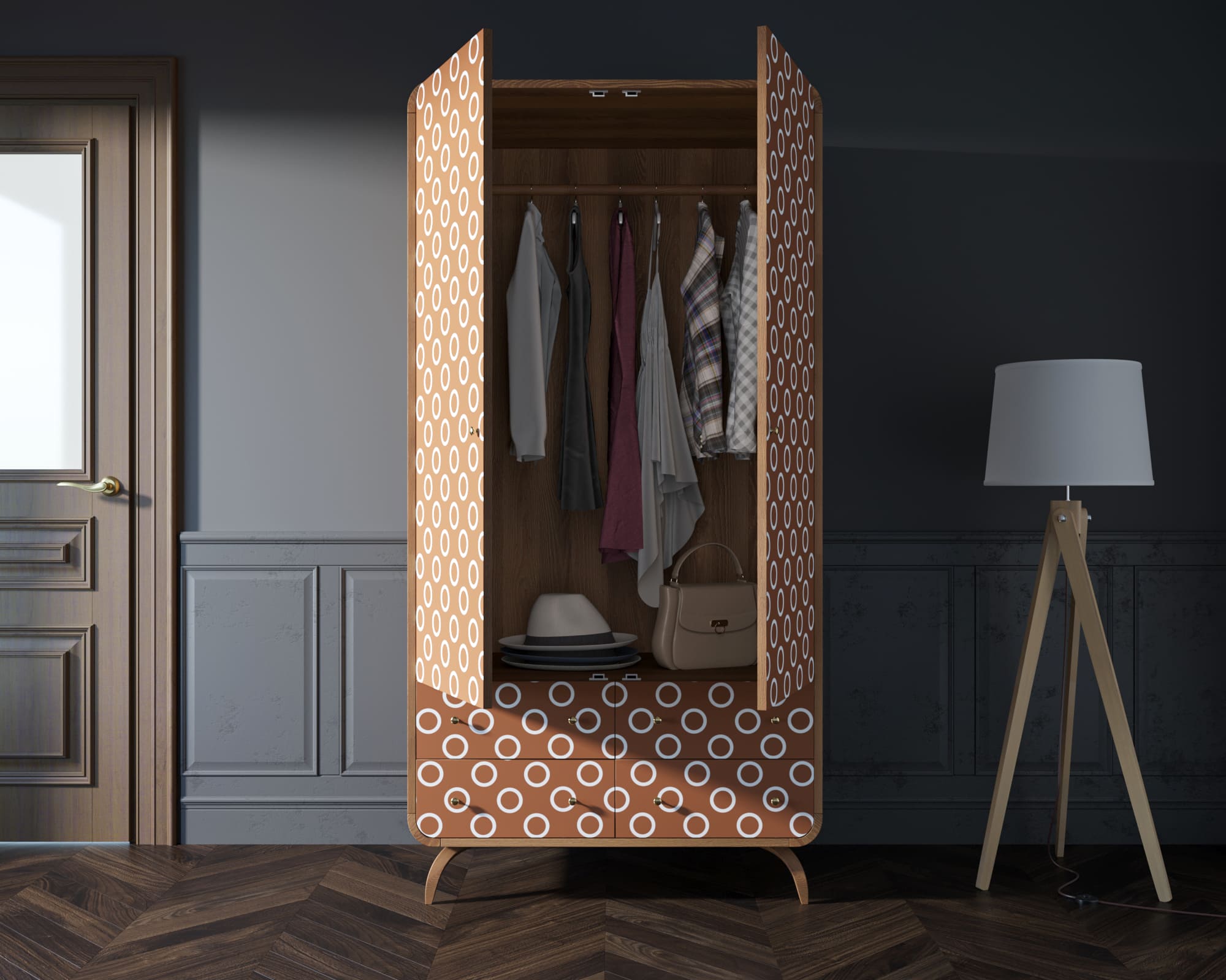 Шкаф в скандинавском стиле "Ellipse Print" с ящиками принт 3