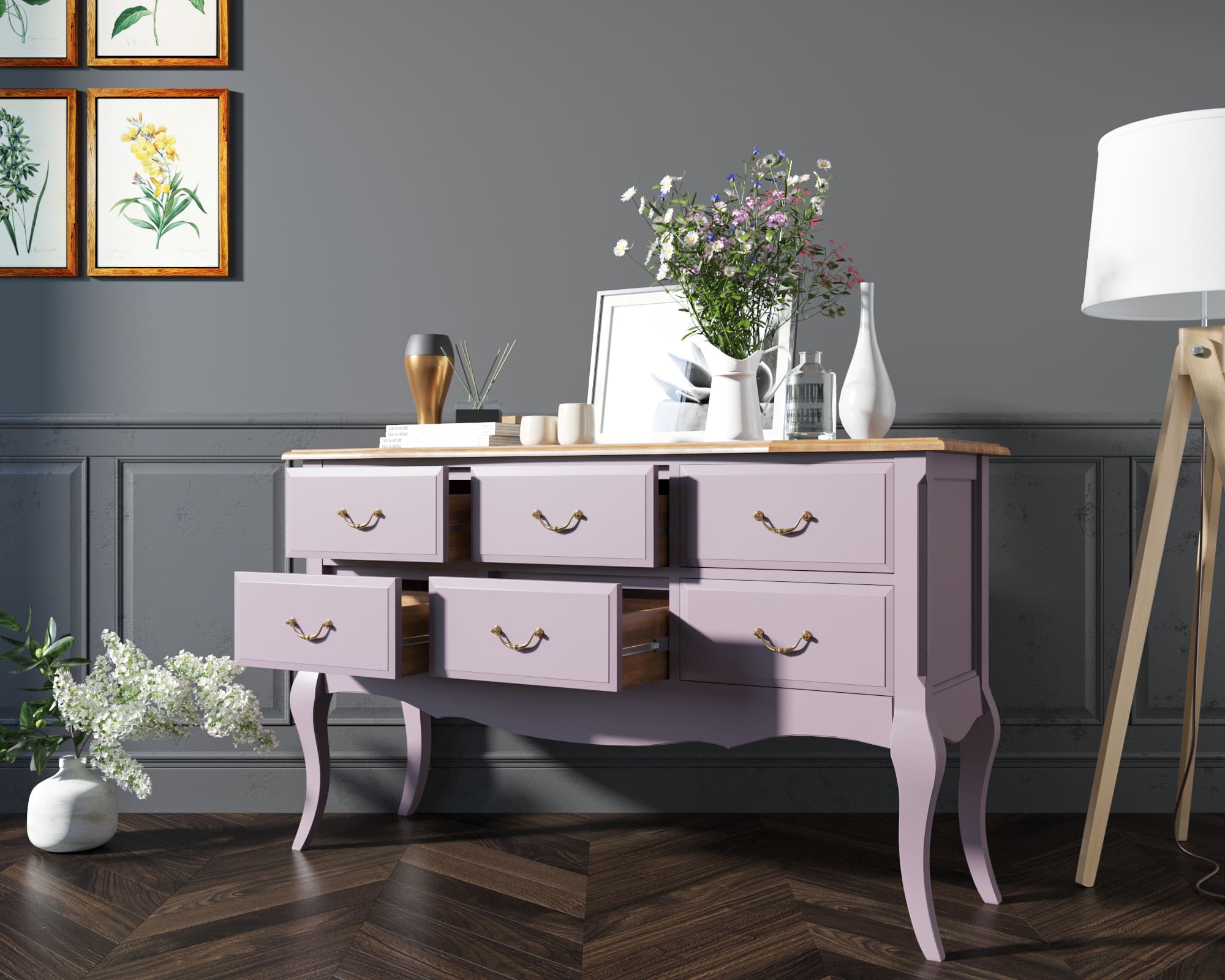 Консоль дерева "Leontina Lavanda" 6 ящиков