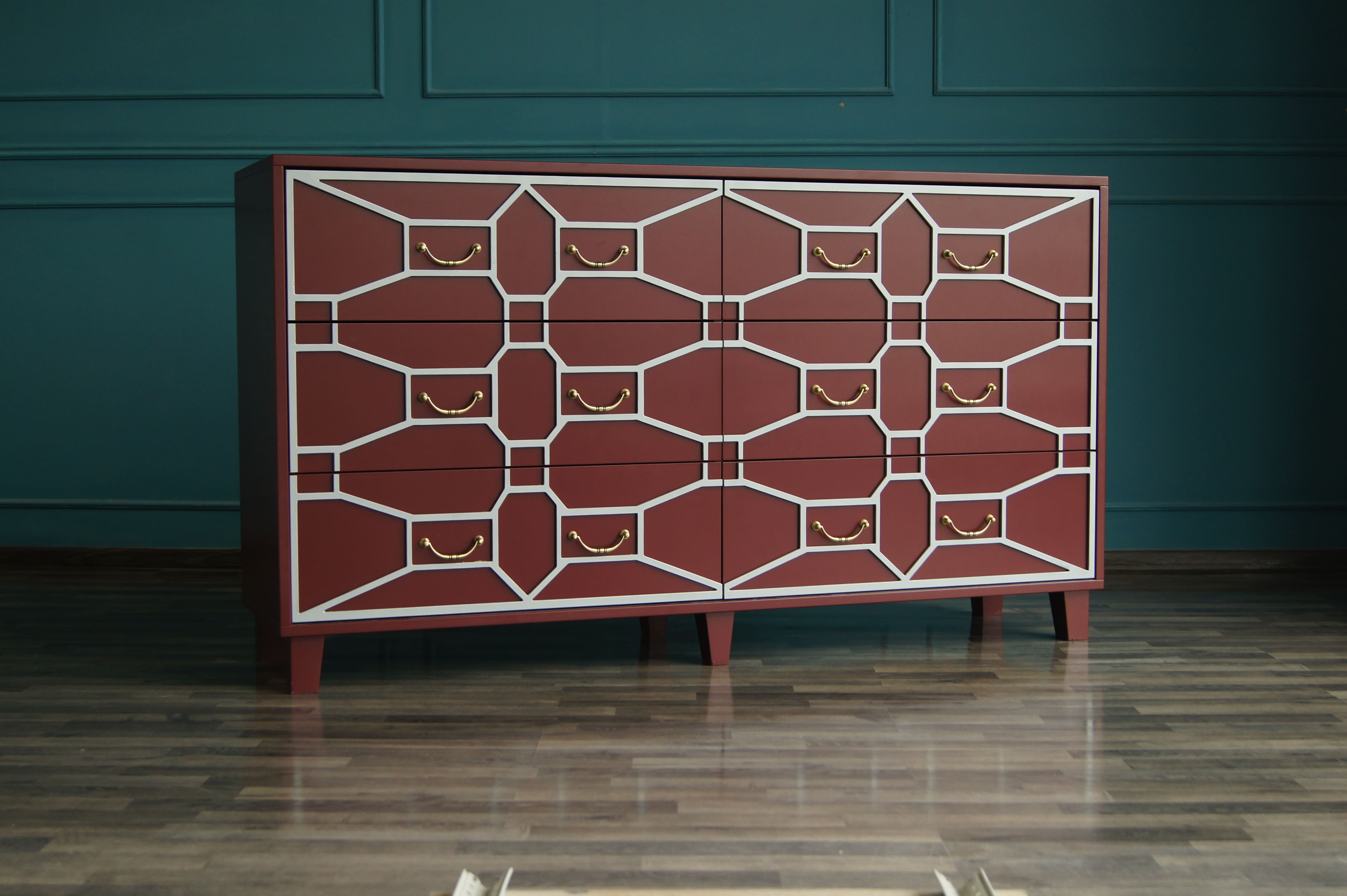 Бордовый комод массив «Emerald» 6 ящиков
