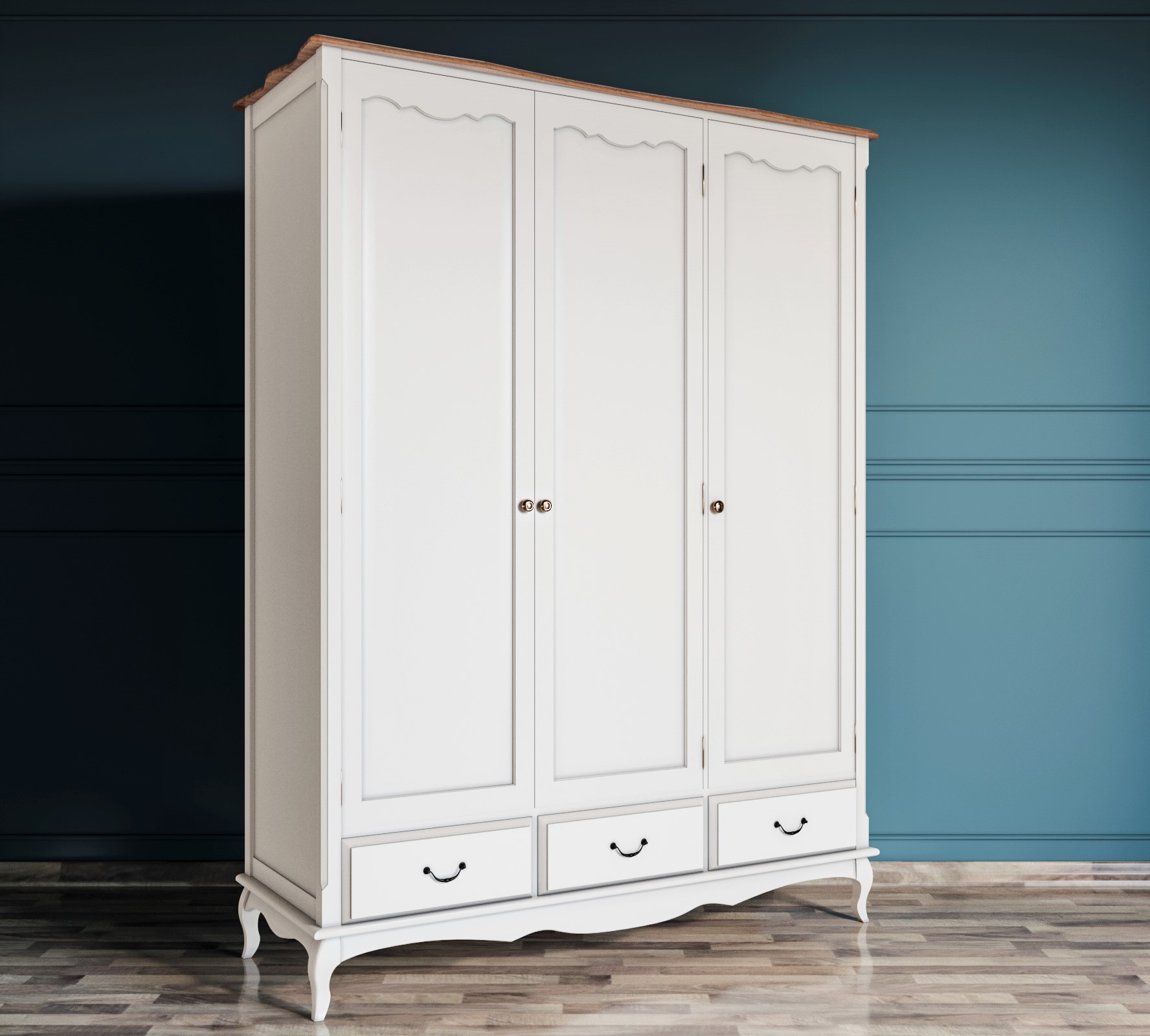 Шкаф Leontina для одежды белый трехстворчатый с ящиками