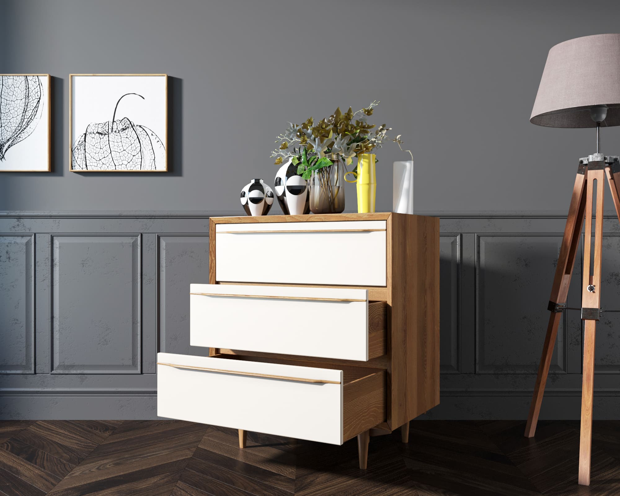 Комод с 3 ящиками в Скандинавском стиле "Bruni white" на три ящика