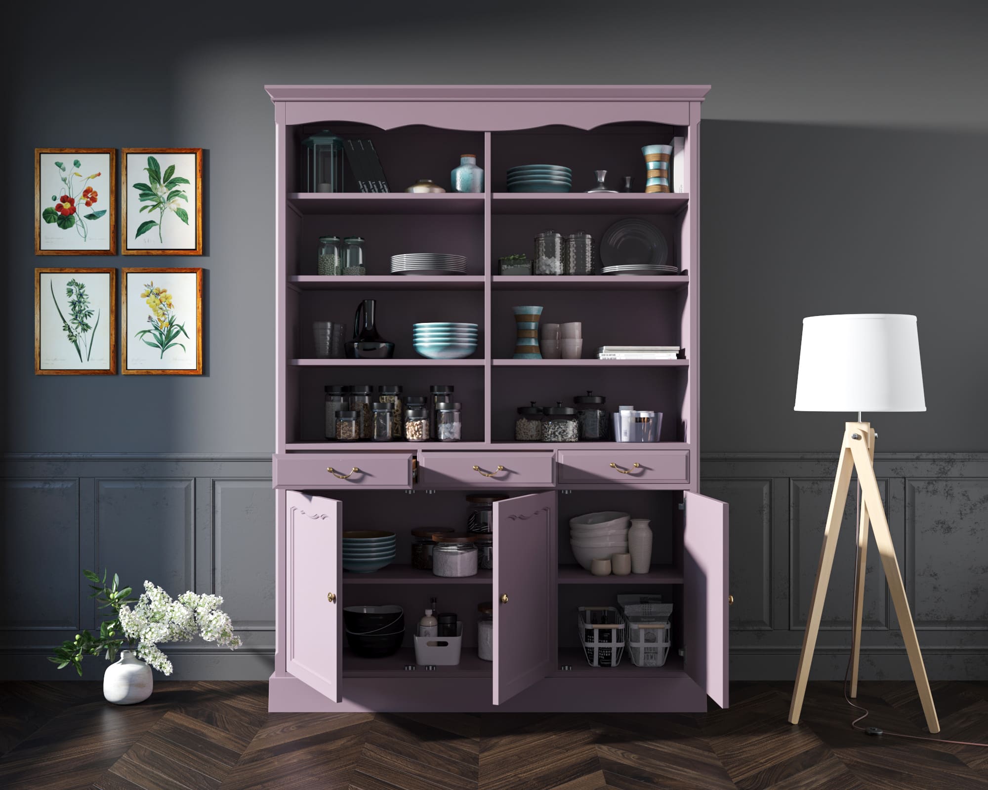 Двухсекционный шкаф массив сосны Leontina Lavanda для посуды арт ST9330/3L