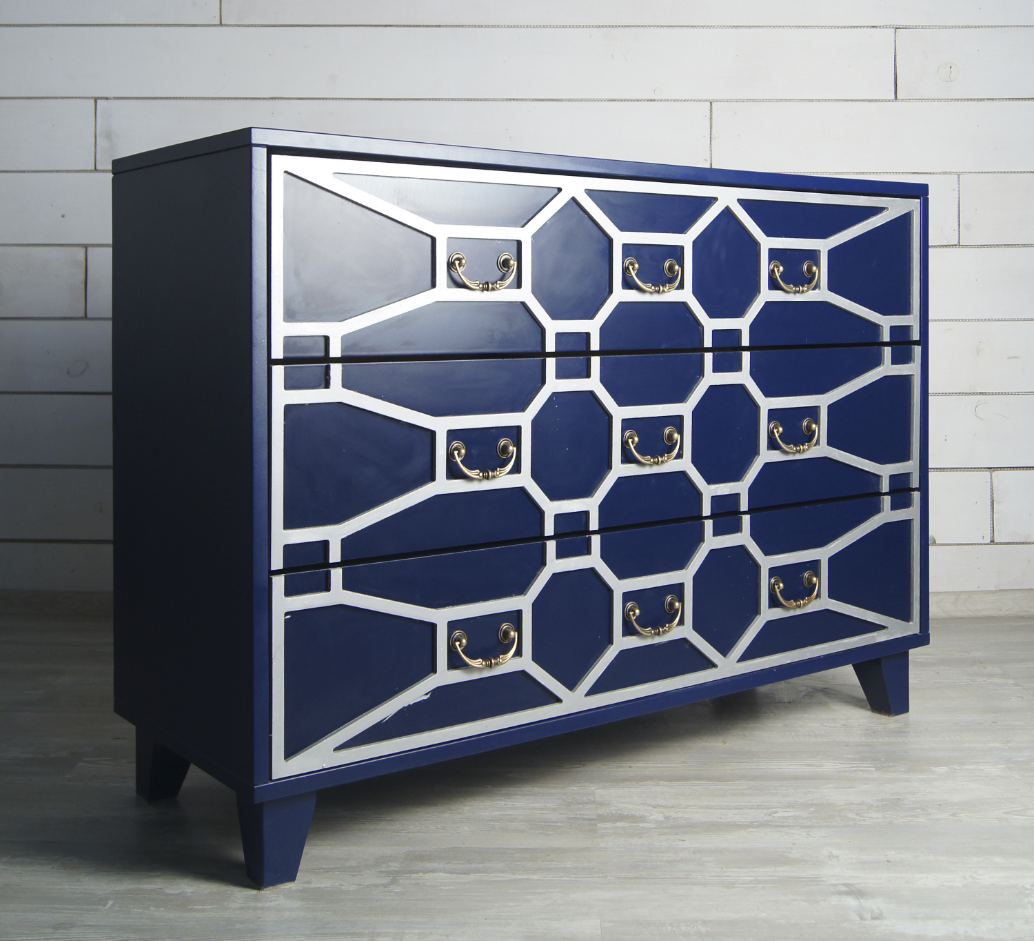 Синий комод массив «Emerald» 3 ящика