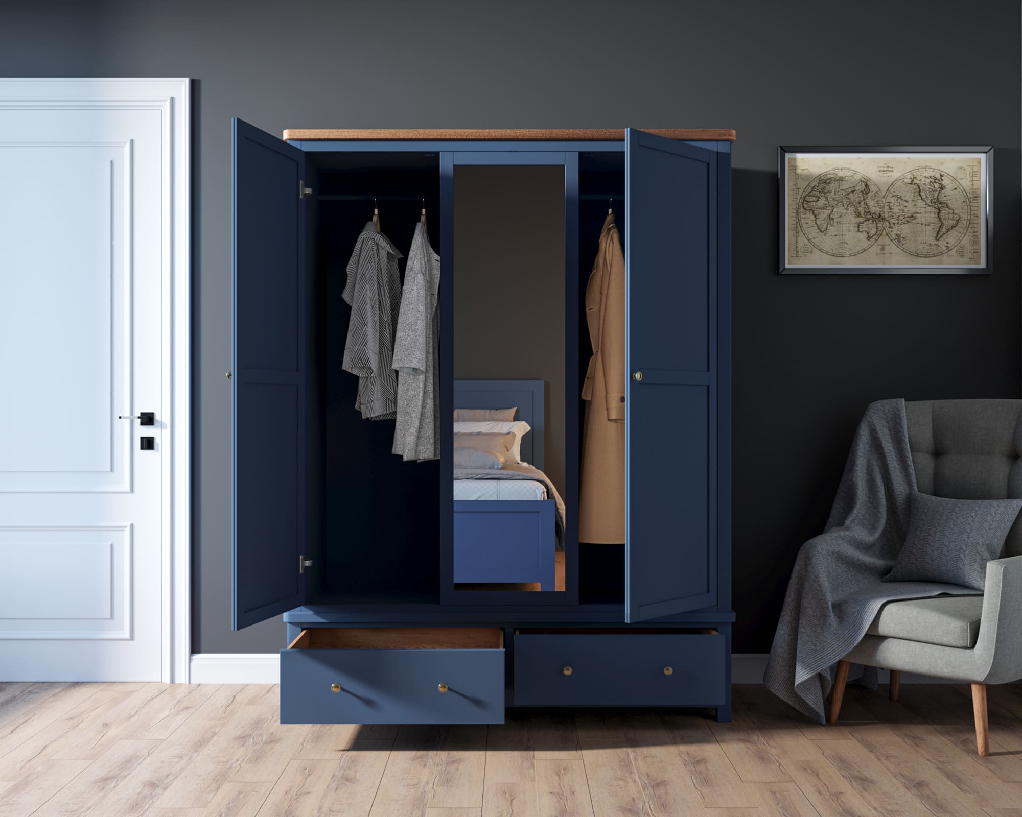 Шкаф с ящиками с зеркалом двухстворчатый широкий "Jules Verne"