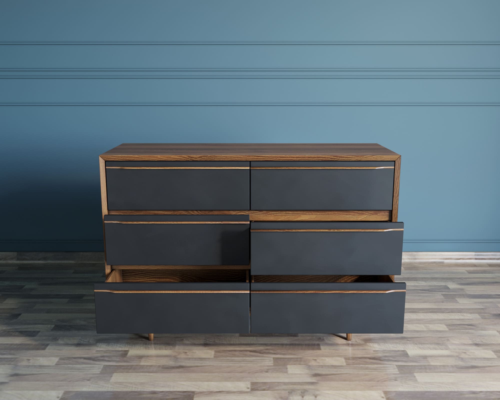 Комод с шестью ящиками чёрный "Bruni Black"