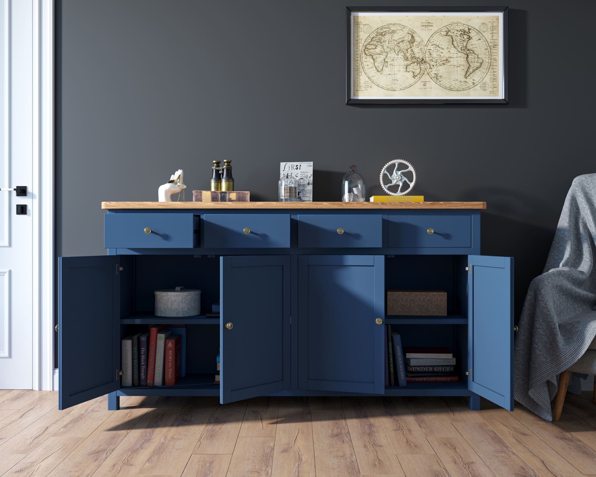 Комод массив "Jules Verne" 4 ящика 4 дверки