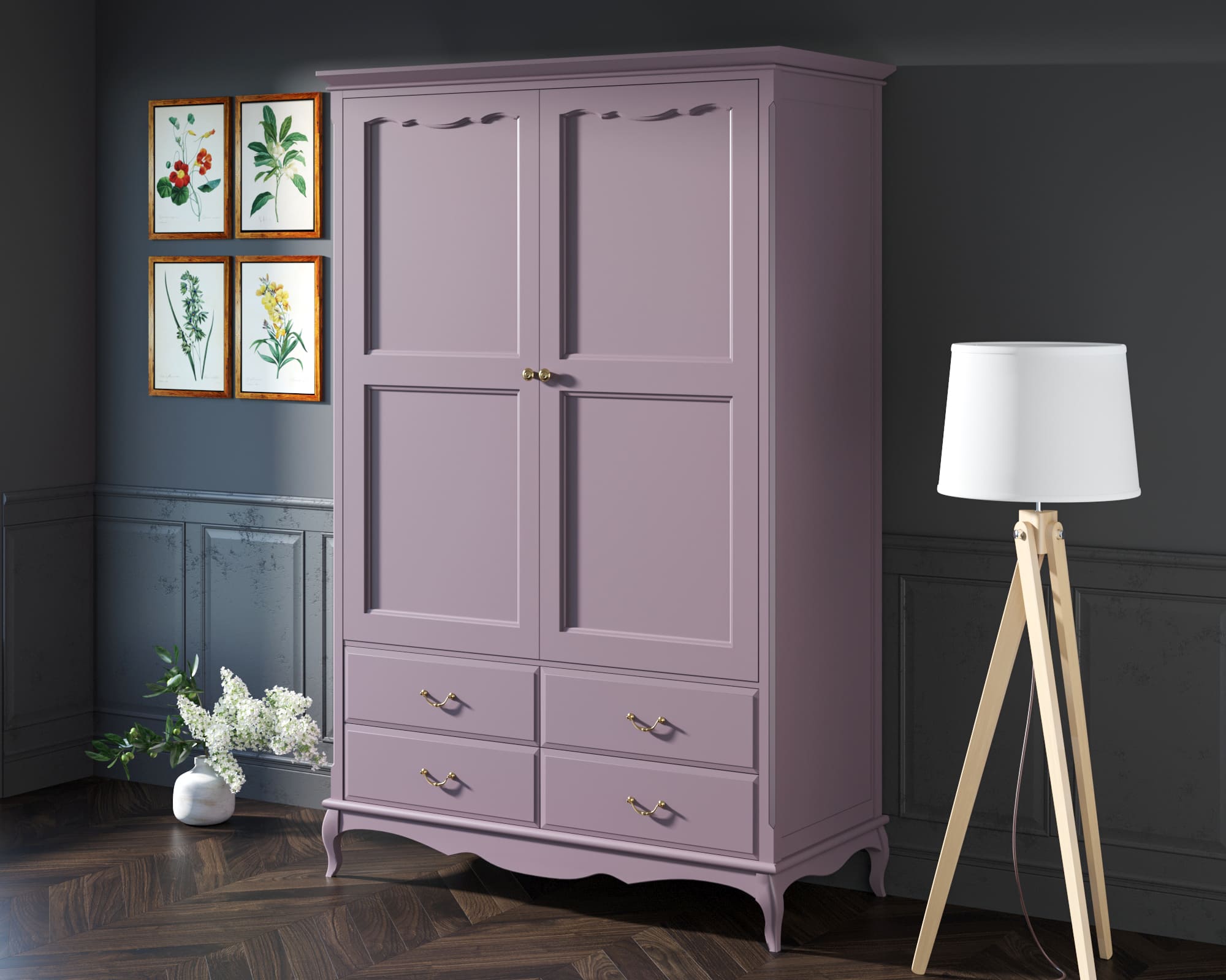 Шкаф в стиле Прованс "Leontina Lavanda" двустворчатый с ящиками