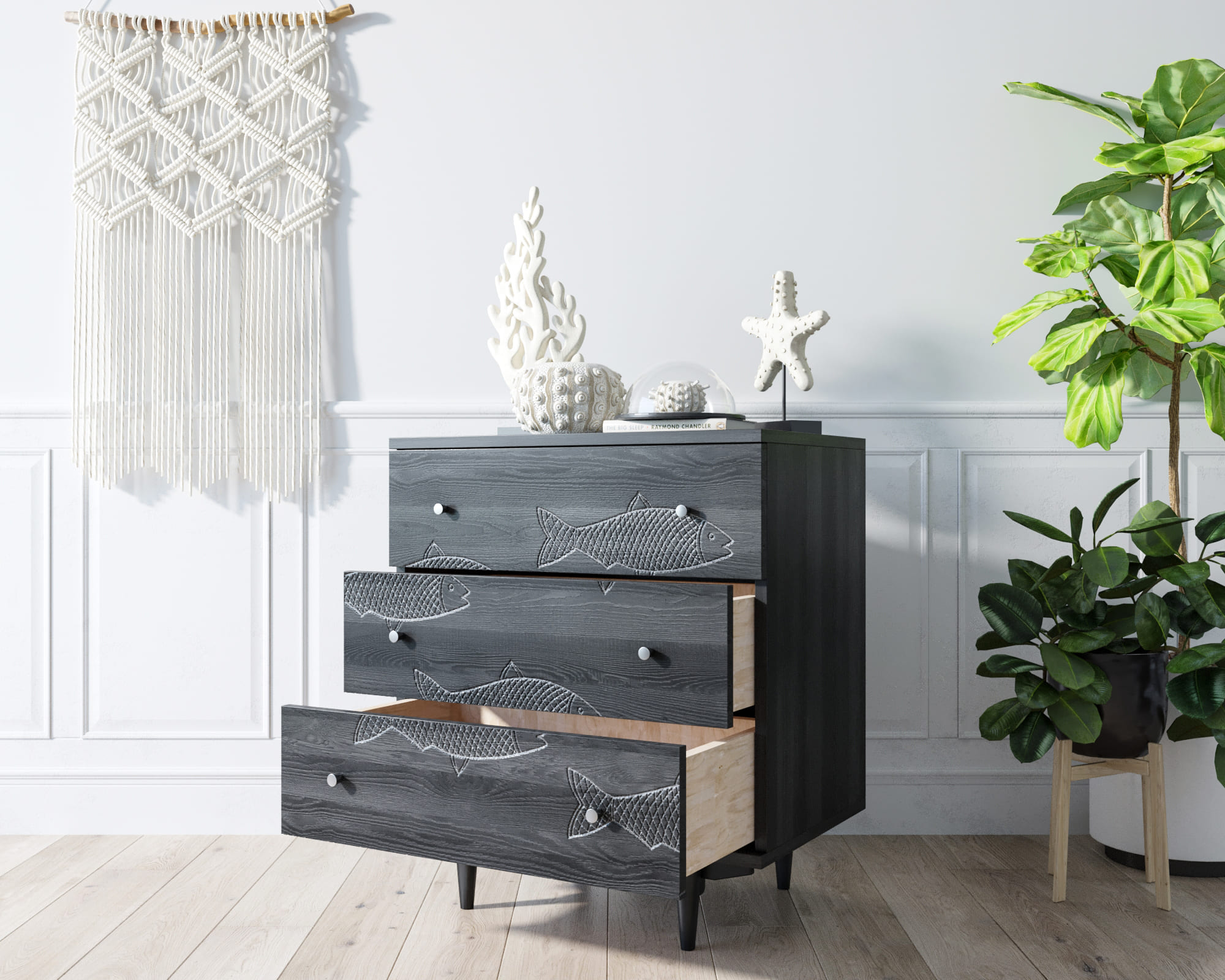 Комод "Boho" 3 ящика с рыбами
