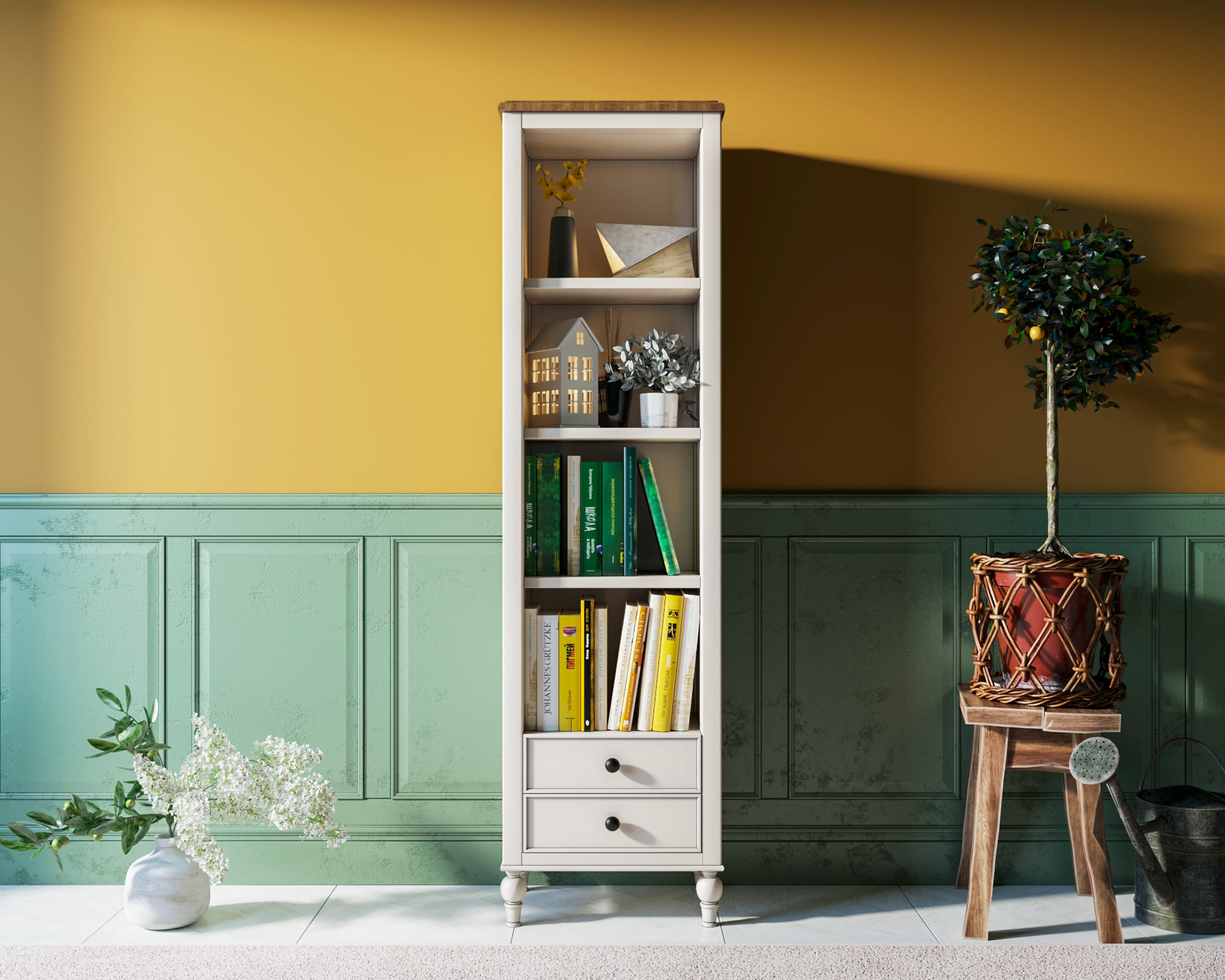 Узкий стеллаж "Odri" с ящиками в стиле Прованс