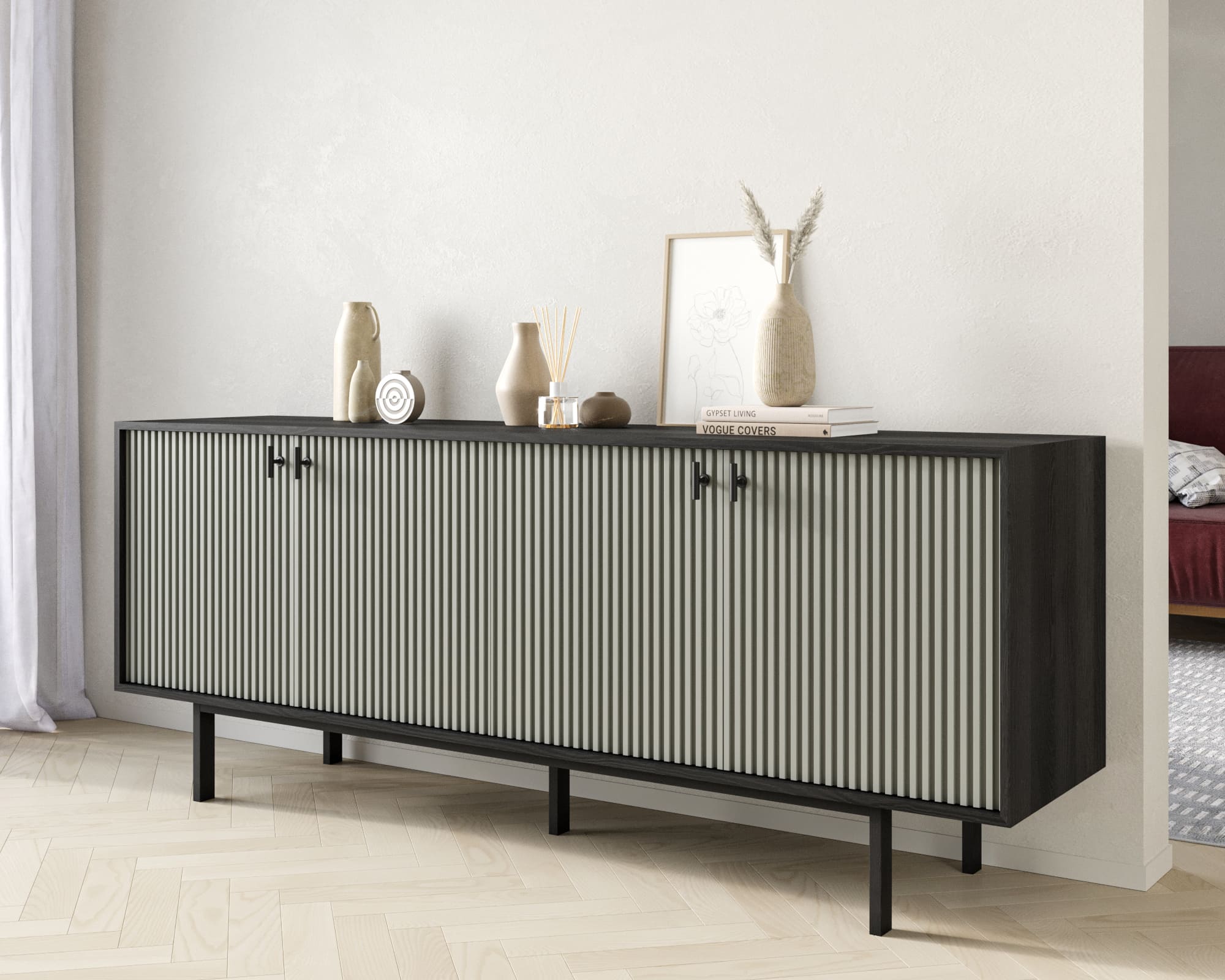 Комод с четыремя дверками "Emerson" арт EM01/gray/L