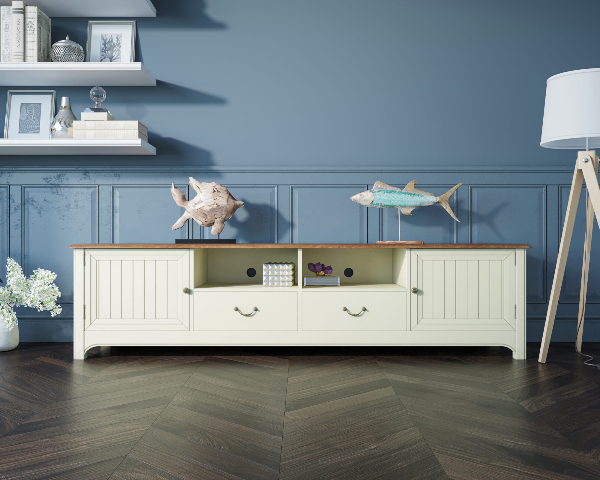 Бежевая консоль "Olivia" под TV удлиненная