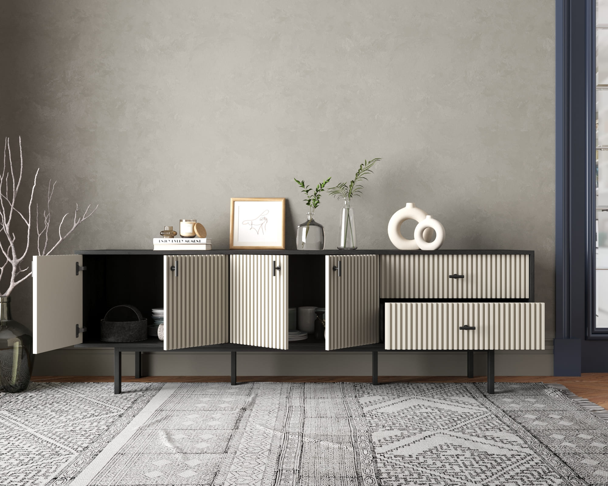 Комод с четырьмя дверками и двумя ящиками "Emerson" арт EM04/milky/L