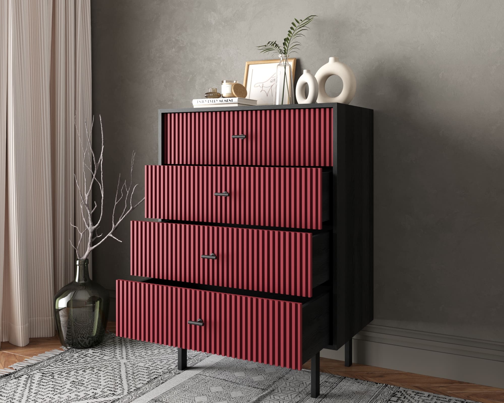 Комод вертикальный с четырьмя ящиками "Emerson" арт EM18/red/L