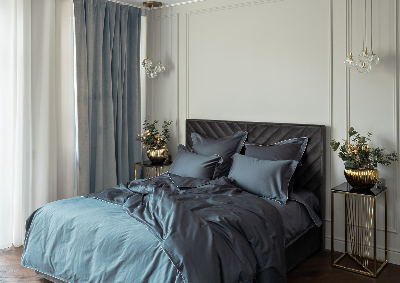 Портьера широкая с подкладом сшивная серая Riviera-91 