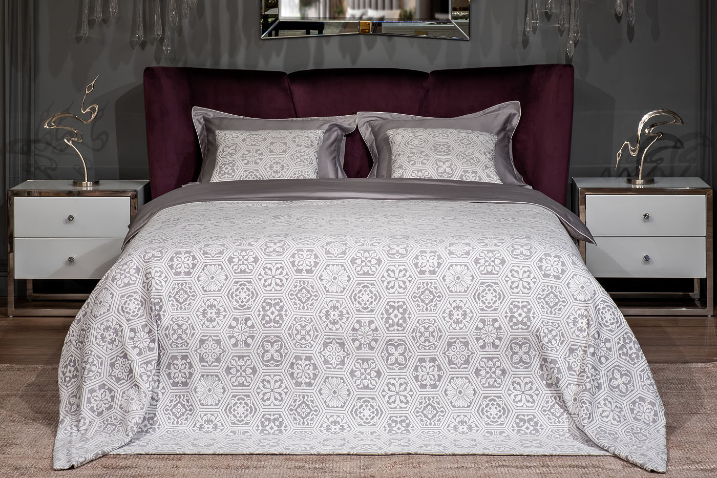 16AMR-MTS240260-POKR SER Покрывало Ажур серое 