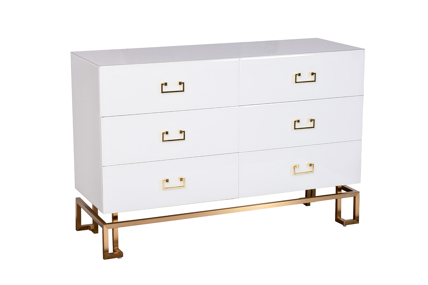 KFG089  Комод 6 ящиков белый/золото 