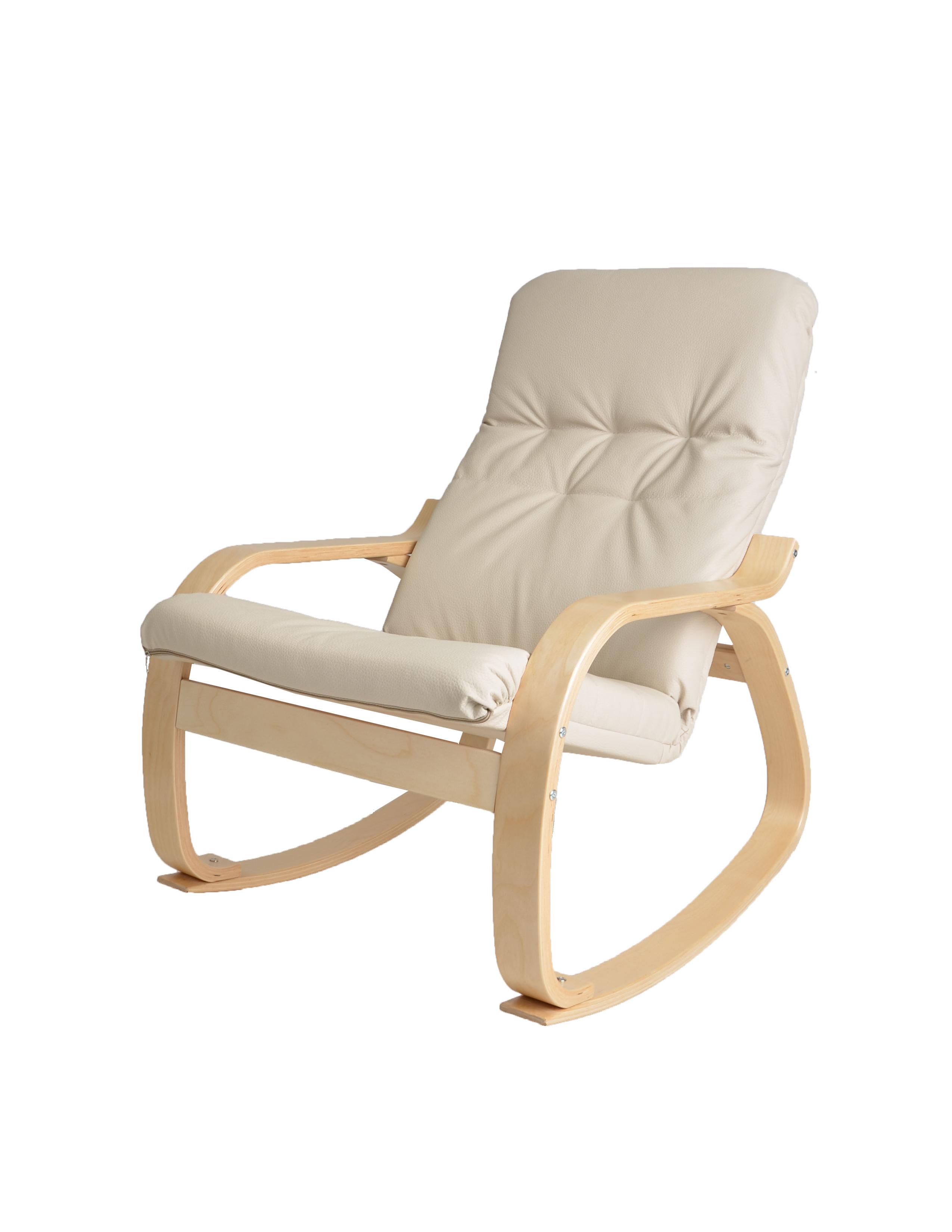 кресло-качалка Сайма Экокожа бежевый каркас Берёза