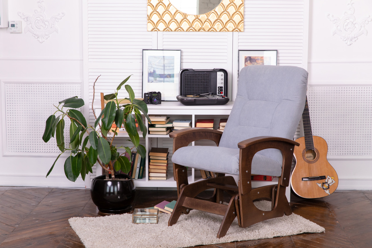  Кресло-качалка глайдер Веларио  Серо-голубой каркас  Орех
