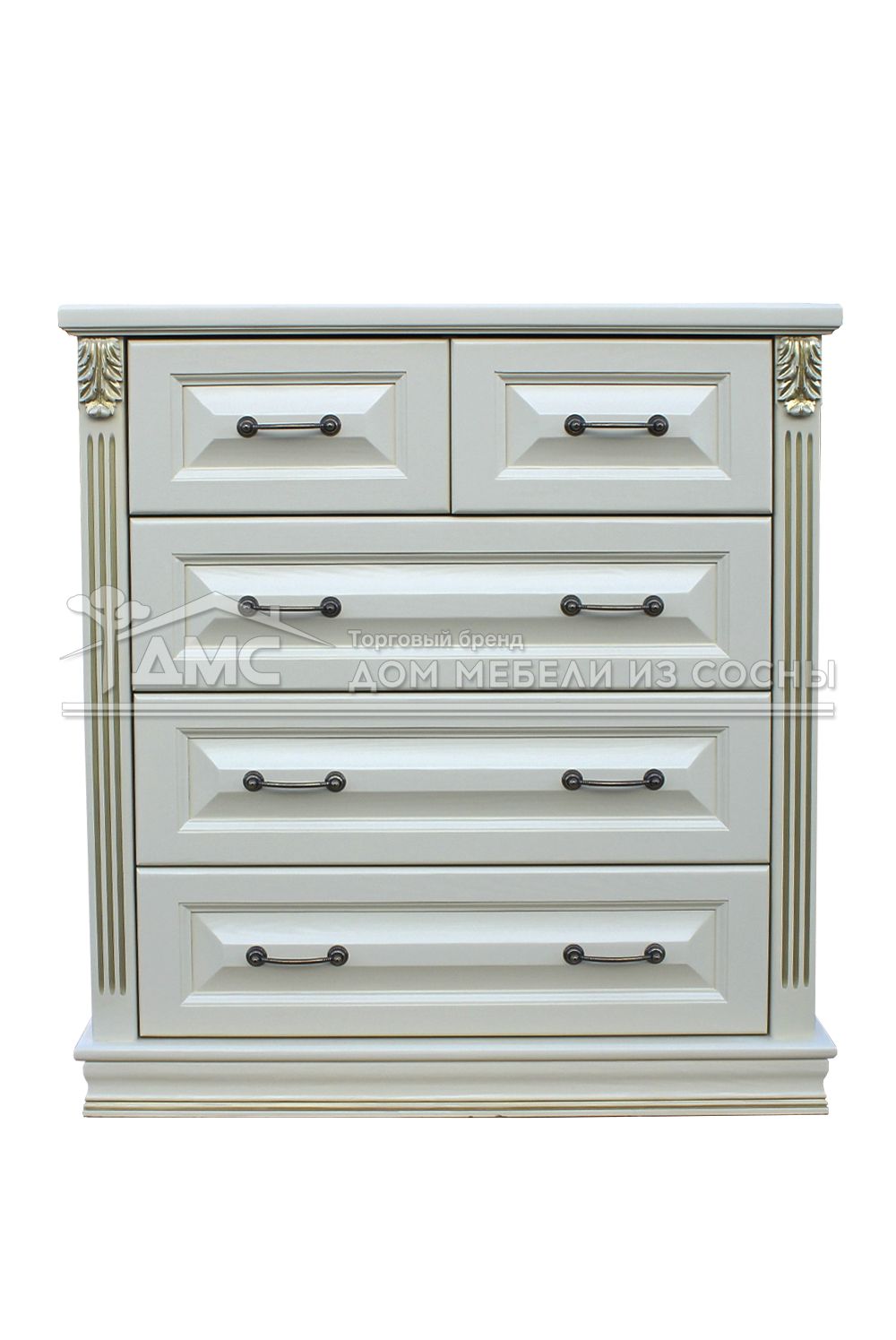 Комод с 5 ящиками белый Оливия