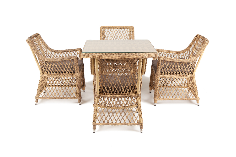"Арлиш" обеденная группа плетеная на 4 персоны, цвет соломенный