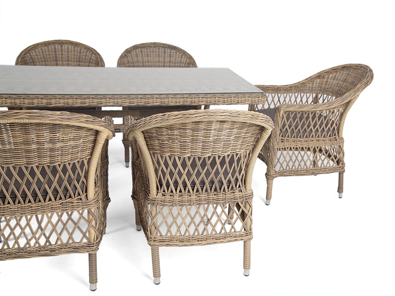 "Амантино" обеденная группа из искусственного ротанга на 6 персоны, цвет соломенный