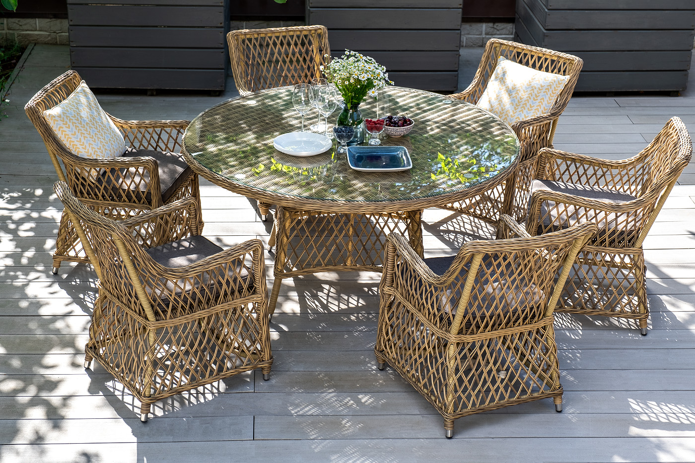 "Эспреззо" плетеный круглый стол, диаметр 150 см, цвет соломенный