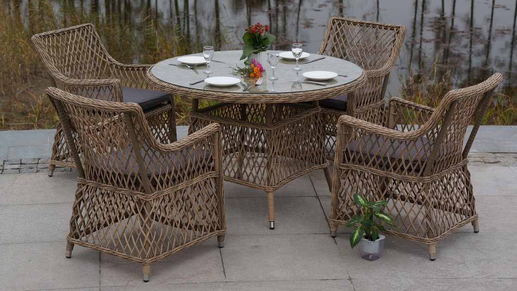 "Эспреззо" плетеный круглый стол, диаметр 118 см, цвет соломенный