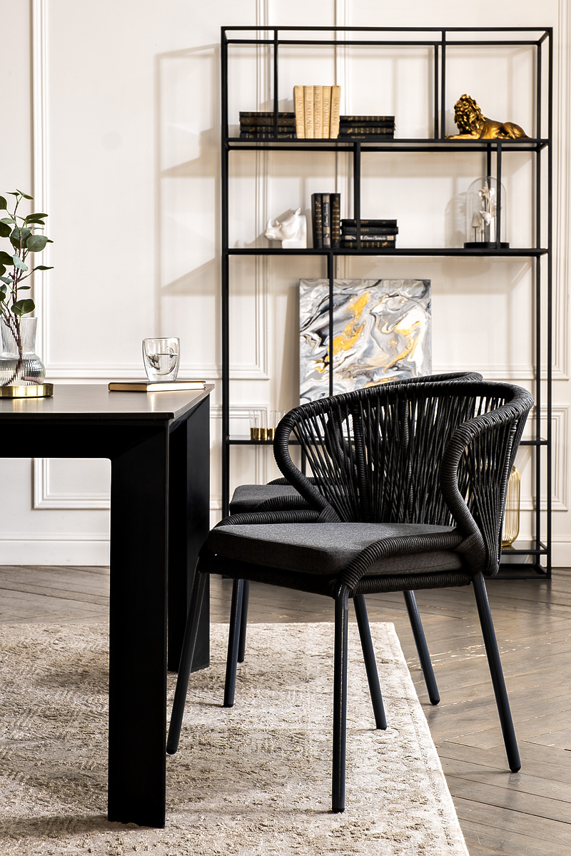 "Венецио" обеденная группа на 4 персоны со стульями "Миленто", каркас темно-серый, роуп темно-серый