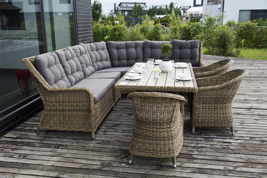 "Бергамо" обеденная группа угловая из искусственного ротанга, цвет соломенный