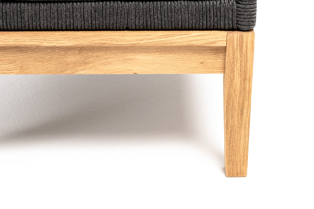 "Каннизо" кресло плетеное из роупа (узелки), основание дуб, роуп темно-серый круглый, ткань серая