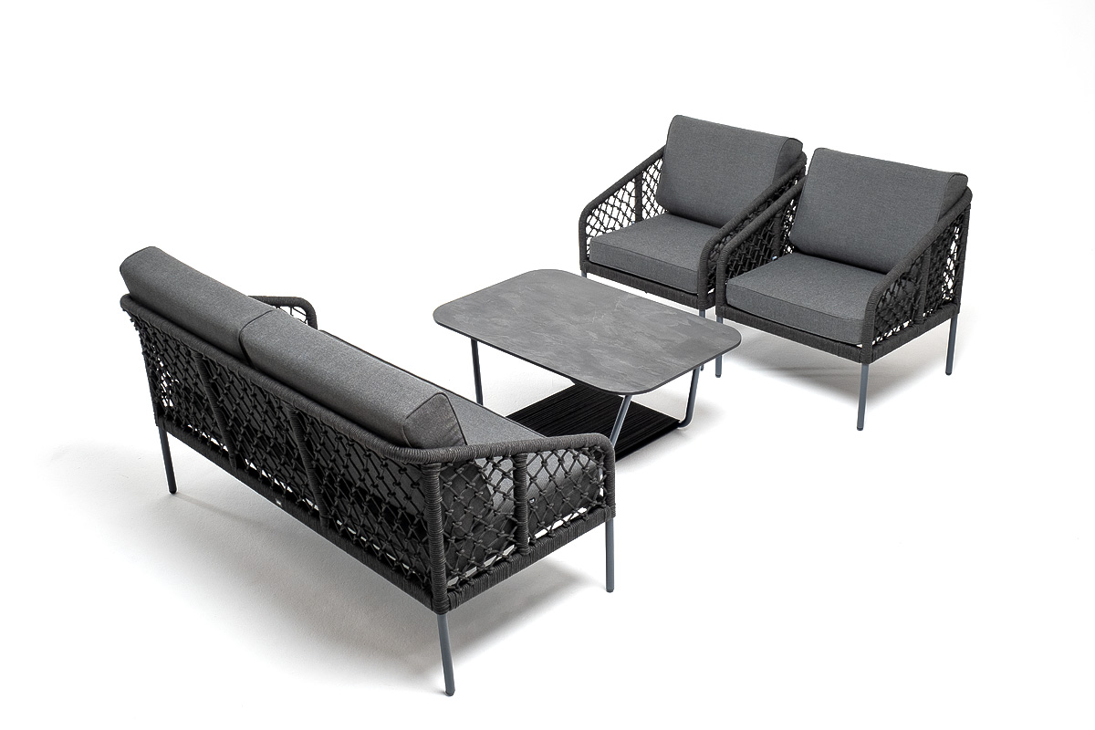 "Каннизо" лаунж-зона 4-местная из роупа узелкового плетения, каркас алюминий, роуп темно-серый