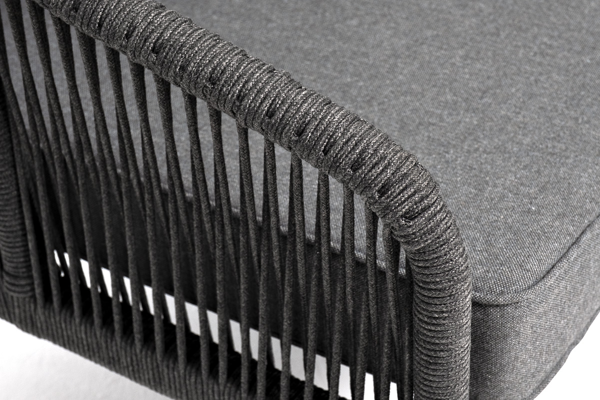 "Каннизо" диван модульный плетеный из роупа, каркас алюминий темно-серый (RAL7024), роуп темно-серый круглый, ткань темно-серая
