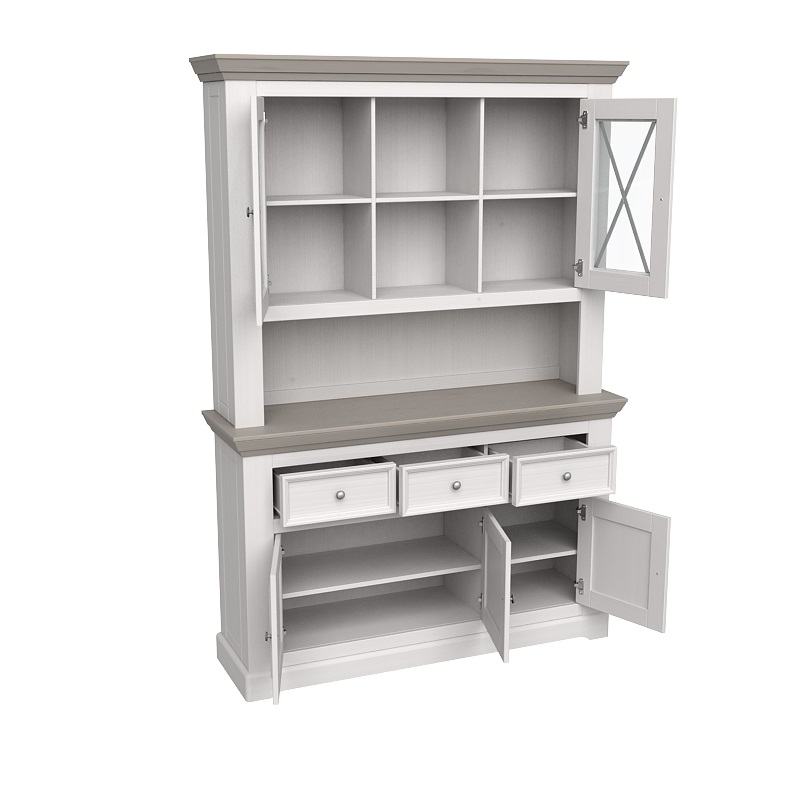 Комод буфета 3 двери 3 ящика Форест белый воск/серый